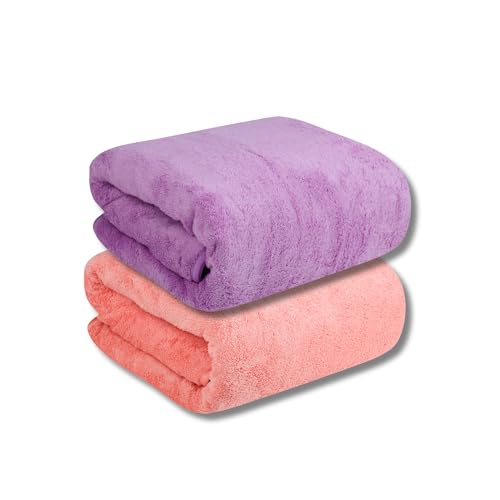 Fezora® Large Bath Towels for Men & Women | Microfiber Bath Towel | Soft, Absorbent, Quick-Dry Towel (Pack of 2, Orange & Purple) - Image 1
