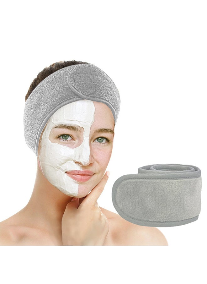 Wownect Makeup Cloth Reusable Microfiber Facial Headband Make up Hair Band StretchTowel for Sports Yoga Gym Band - Grey  - Image 1