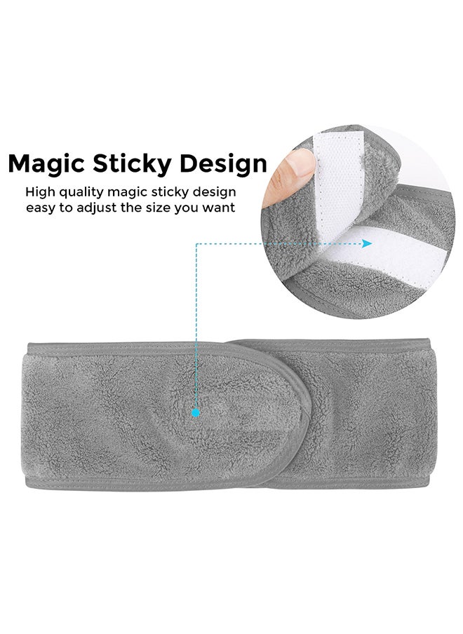 Wownect Makeup Cloth Reusable Microfiber Facial Headband Make up Hair Band StretchTowel for Sports Yoga Gym Band - Grey  - Image 4