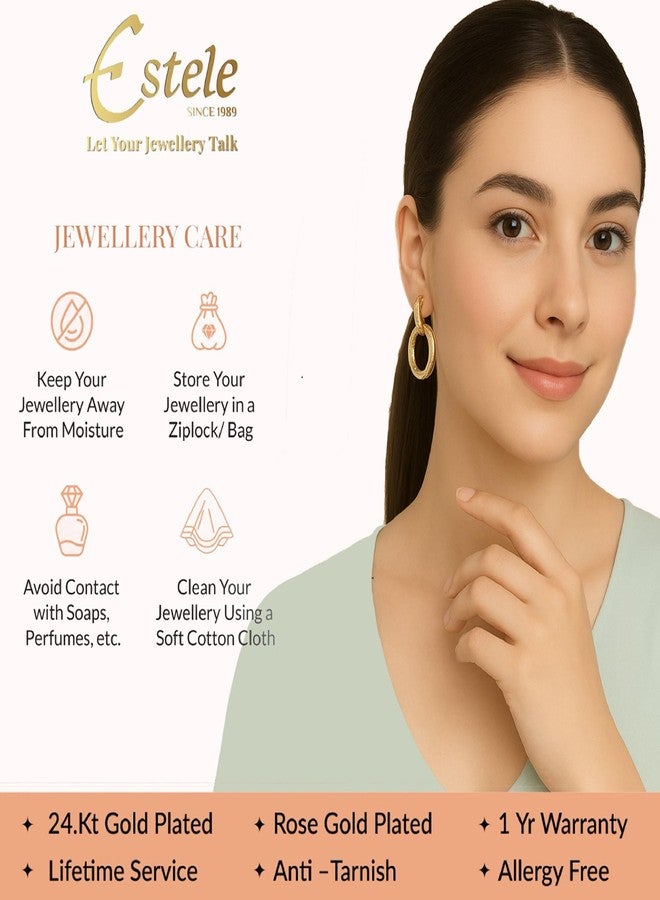 استيل أقراط إستيل نصف دائرية مطلية بالذهب الوردي عيار 24 قيراطاً بتصميم جديلة للبنات - Image 4