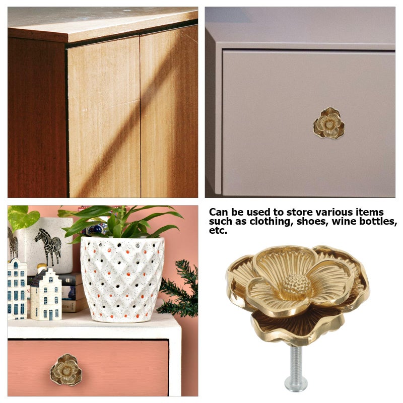 Brass Flower Knob 44x25mm Decorative Cabinet Pull Handle For Kitchen Wardrobe Drawer - Image 4