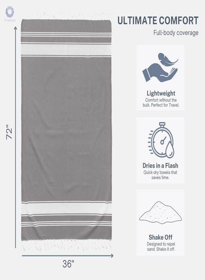 9Threads Cotton Turkish Beach Towel Towels Oversized 36"x72" Pool Absorbent Extra Large Quick Dry Sand Travel Towel (Grey, 4 Pack) - Image 4