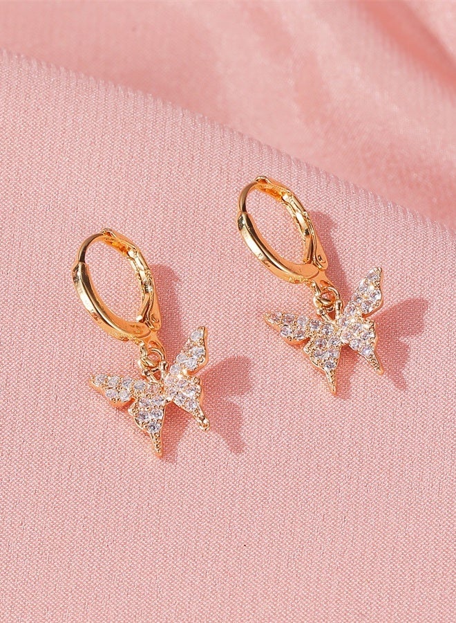 DAEVO Gold Plated Zircon Paved Butterfly Dangle Huggie Hoop Earrings - Image 5