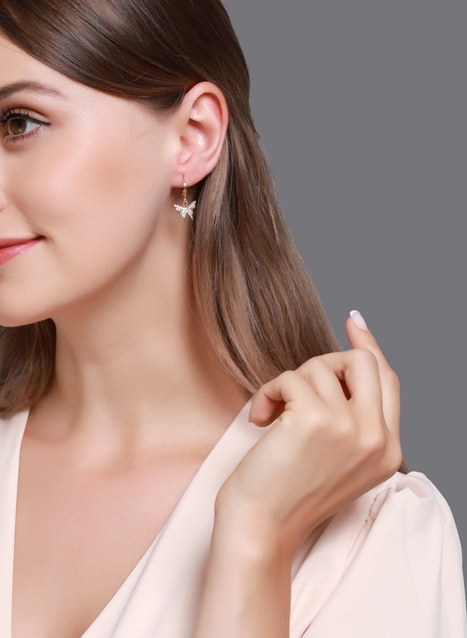 DAEVO Gold Plated Zircon Paved Butterfly Dangle Huggie Hoop Earrings - Image 2