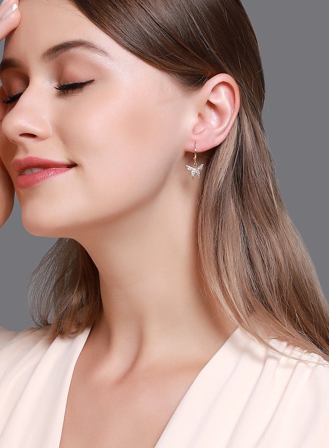 DAEVO Gold Plated Zircon Paved Butterfly Dangle Huggie Hoop Earrings - Image 3