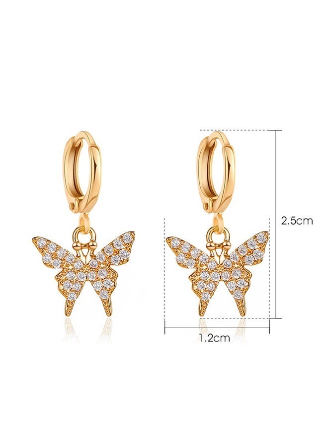 DAEVO Gold Plated Zircon Paved Butterfly Dangle Huggie Hoop Earrings - Image 3