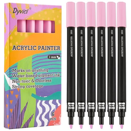 Dyvicl Rose Pink Paint Pens Fine Point Acrylic Rose Pink Paint Markers for Rock Painting Stone Ceramic Glass Wood Fabric Canvas Metal DIY Crafts Making 6 Pack