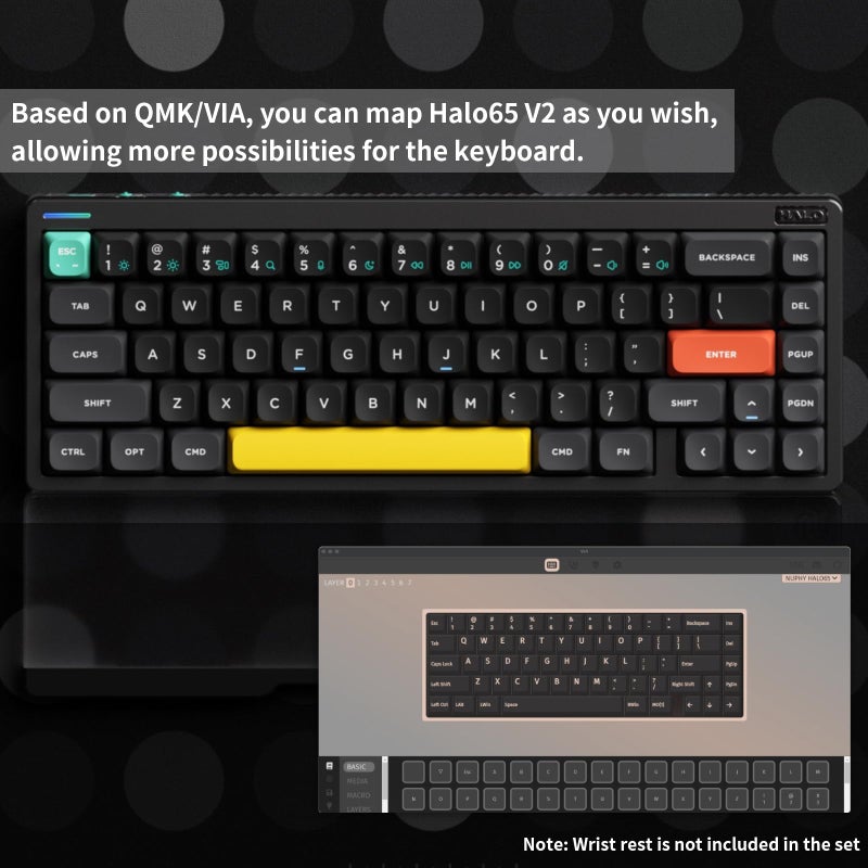 nuphy Halo65 V2 Wireless Mechanical Keyboard with PBT Keycaps, 65% Hot Swappable Custom Gaming Keyboard Compatible with QMK/VIA, RGB Backlit, Gasket Structure, BT5.0/USB-C/2.4GHz,Black-Blush Switches - Image 3