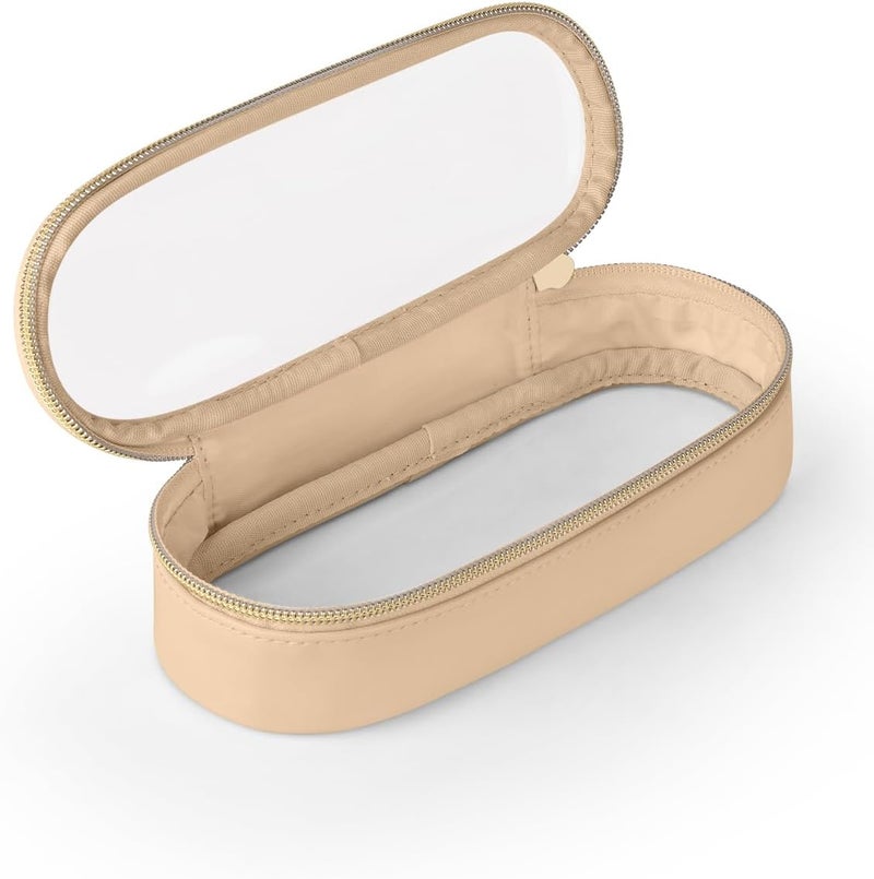 Soimeat Clear Travel Makeup Brush Holder, Leather Makeup Brush Toiletry Bag, Khaki, Small, Clear Travel Makeup Brush Bag - Image 1