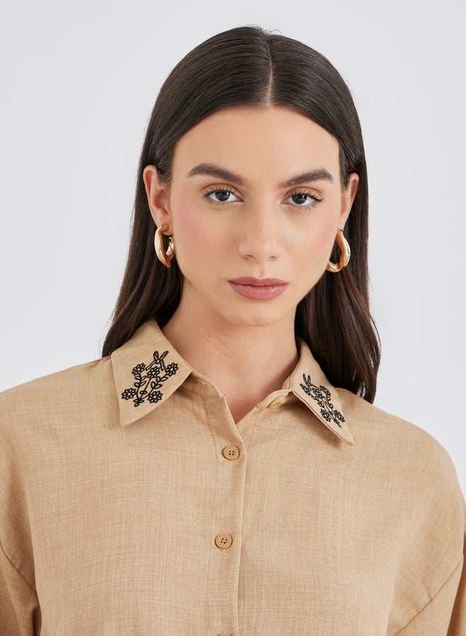 Take Two Embroidered Collar Detail Shirt and Pants Co-Ords - Image 5