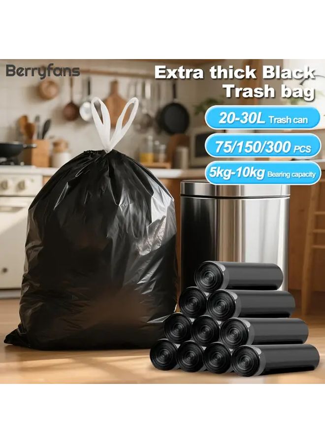 Thickened Large Drawstring Garbage Bags 19 69x17 64 Inch 75Pcs 5 Rolls Heavy Duty - Image 1