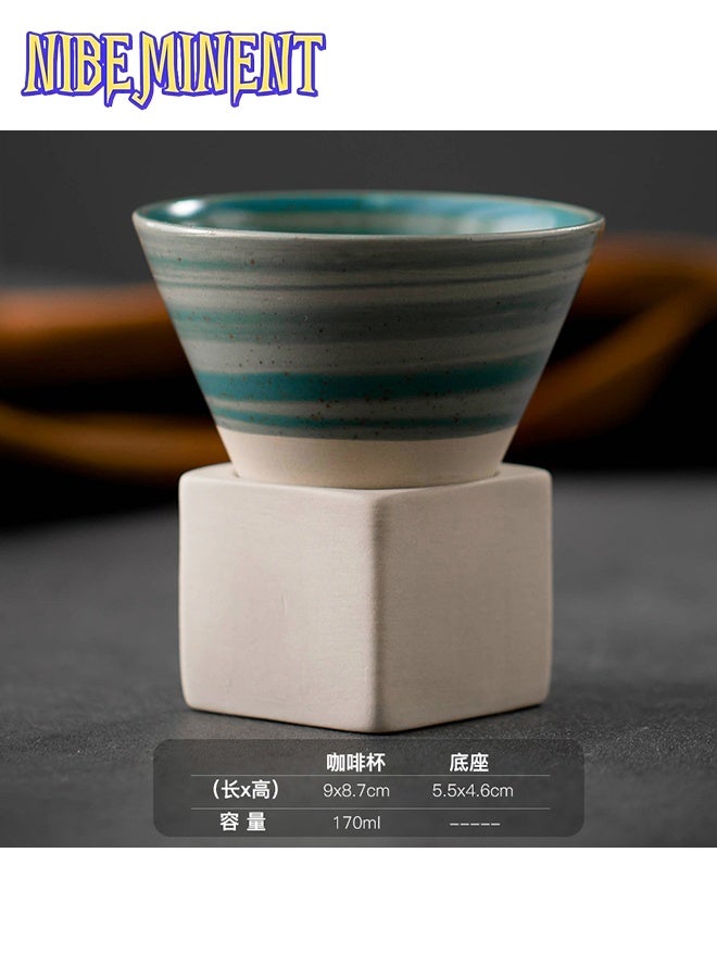 NIBEMINENT Coffee Cup Vintage Ceramic Coffee Mug with Base,Funnel Ceramic Japanese Coffee Tea Mugs,Handmade Art Triangle Tapered Porcelain Cups,Cappuccino Mug for Hot and Cold Drinks  - Image 1