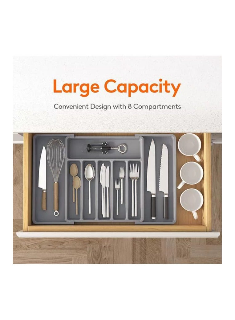 Silverware Drawer Organizer, Expandable Utensil Tray for Kitchen, Adjustable Flatware and Cutlery Holder, Compact Plastic Storage for Spoons Forks Knives, Large, Safe Grade Finis - Image 2