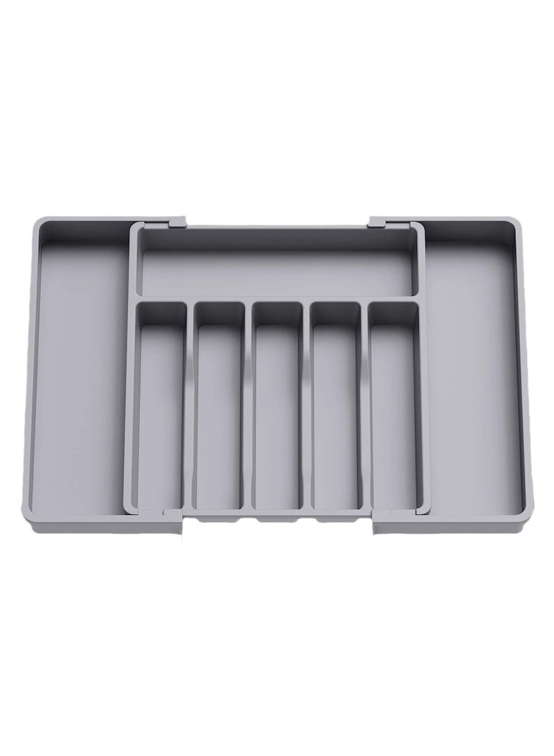 Silverware Drawer Organizer, Expandable Utensil Tray for Kitchen, Adjustable Flatware and Cutlery Holder, Compact Plastic Storage for Spoons Forks Knives, Large, Safe Grade Finis - Image 1