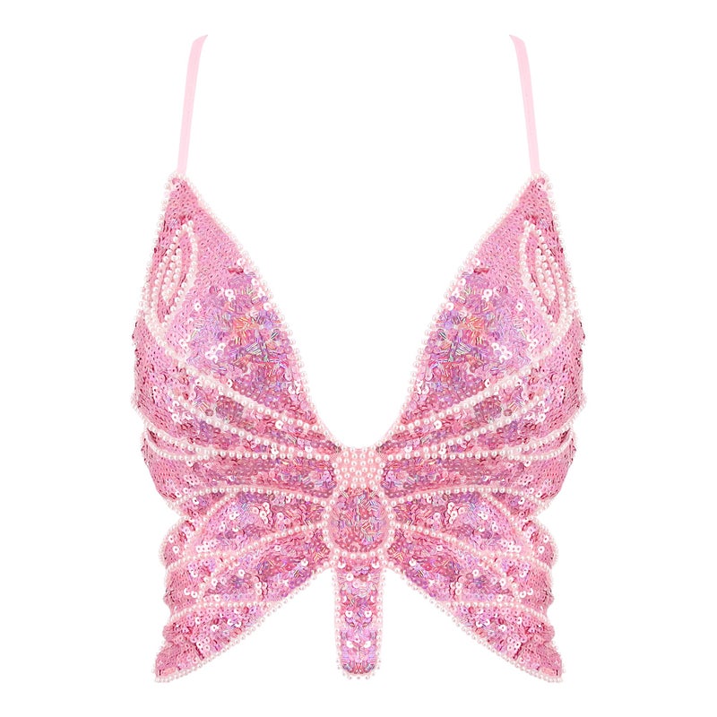 Mocure Womens Sparkly Butterfly Sequin Crop Tops Sexy Trendy Sleeveless Cute Butterfly Halter Tops Rave Wrap Tube Vest Top for Belly Dance Costume Outfits - Image 1