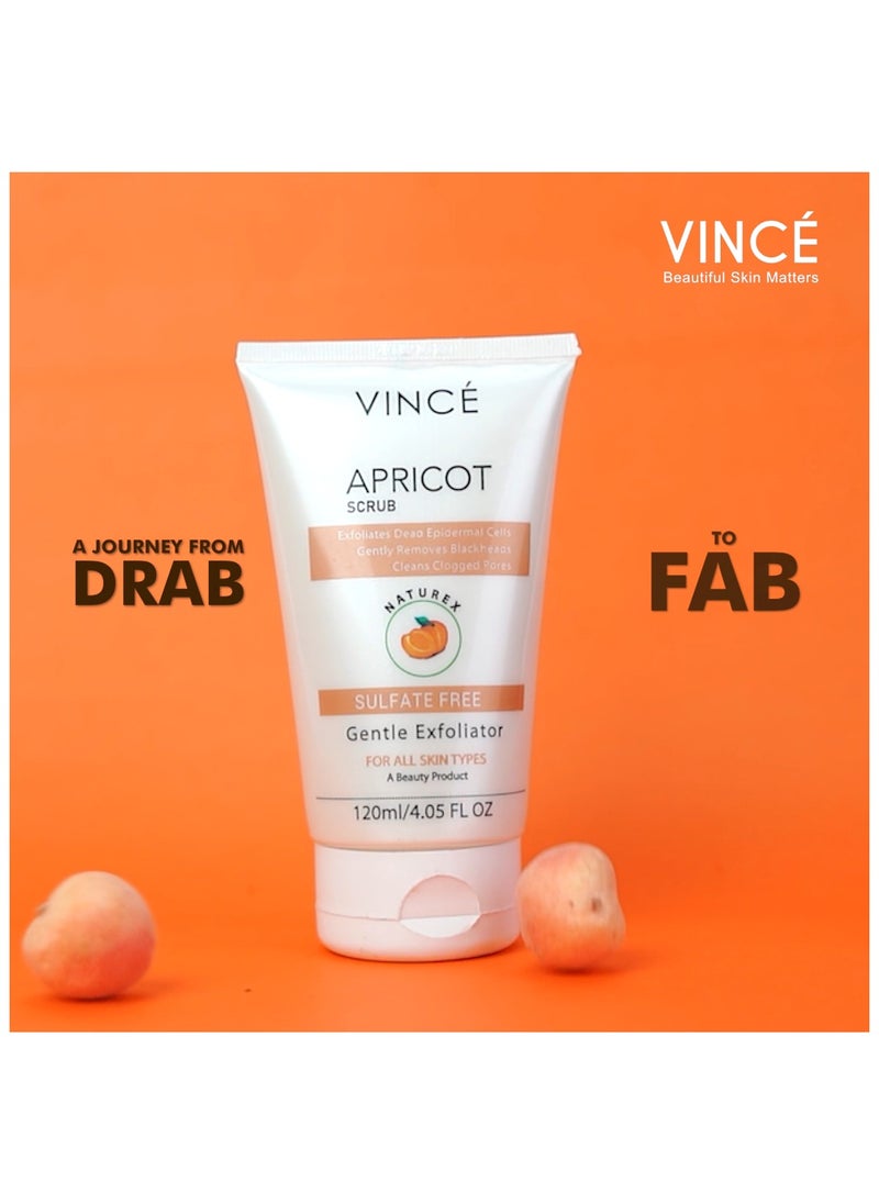 VINCE Apricot Scrub – Gently Exfoliates Dead Skin, Clears Blackheads & Whiteheads, Removes Impurities, and Refines Pores for Smooth & Radiant Skin – 120ml  - Image 2