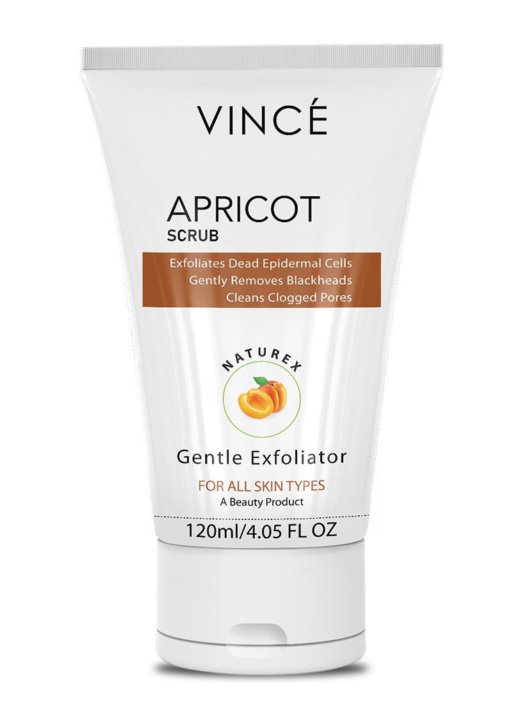 VINCE Apricot Scrub – Gently Exfoliates Dead Skin, Clears Blackheads & Whiteheads, Removes Impurities, and Refines Pores for Smooth & Radiant Skin – 120ml  - Image 1