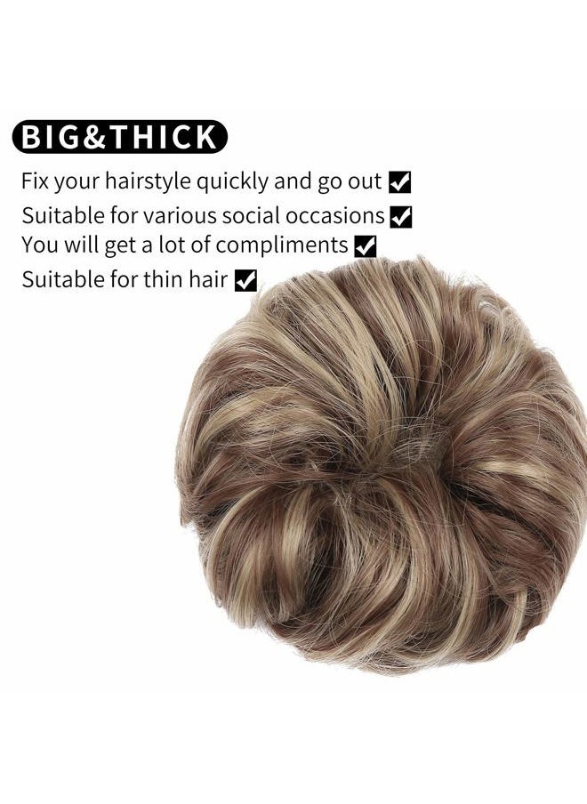 Qunlinta Messy Bun Hair Piece,Qunlinta Hair Bun Thick Updo Scrunchies Hair Extensions Ponytail Hair Pieces for Women Girls Light Brown Mix Ash Blonde  - Image 2