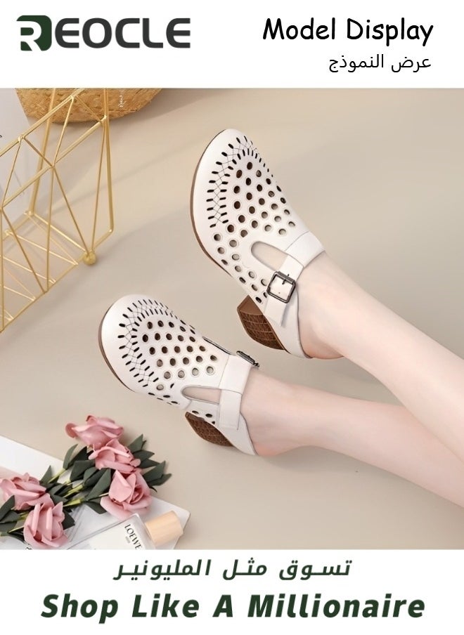 REOCLE - Women's Mules Sandals Slip on Casual Shoes Comfortable Closed Toe Dressy Wedge Mule Breathable Wedge Sandals Summer Sandals for Walking - Image 1
