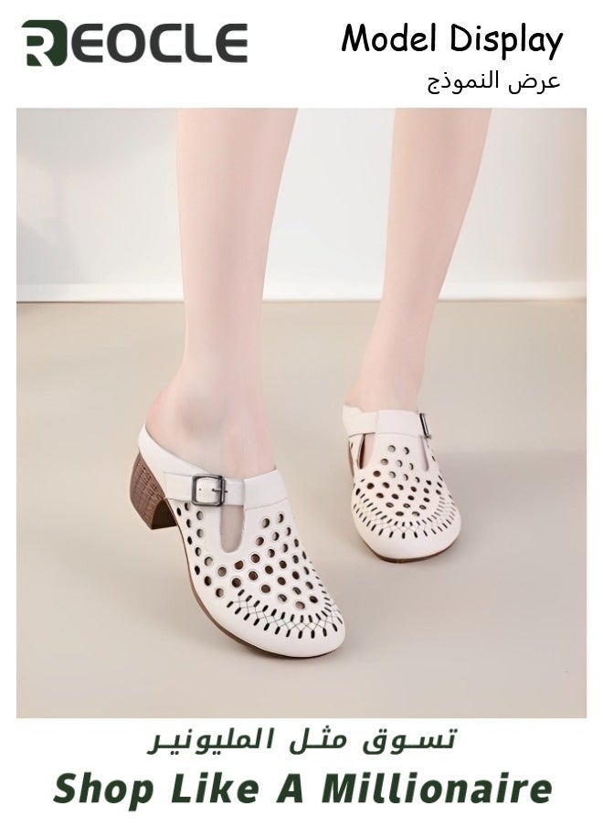 REOCLE - Women's Mules Sandals Slip on Casual Shoes Comfortable Closed Toe Dressy Wedge Mule Breathable Wedge Sandals Summer Sandals for Walking - Image 1