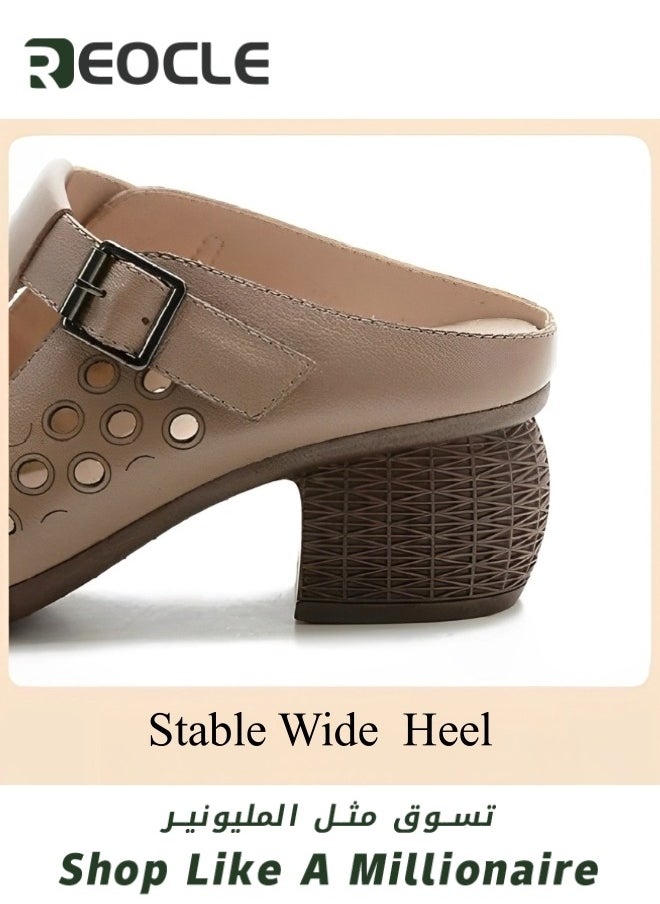 REOCLE - Women's Mules Sandals Slip on Casual Shoes Comfortable Closed Toe Dressy Wedge Mule Breathable Wedge Sandals Summer Sandals for Walking - Image 1
