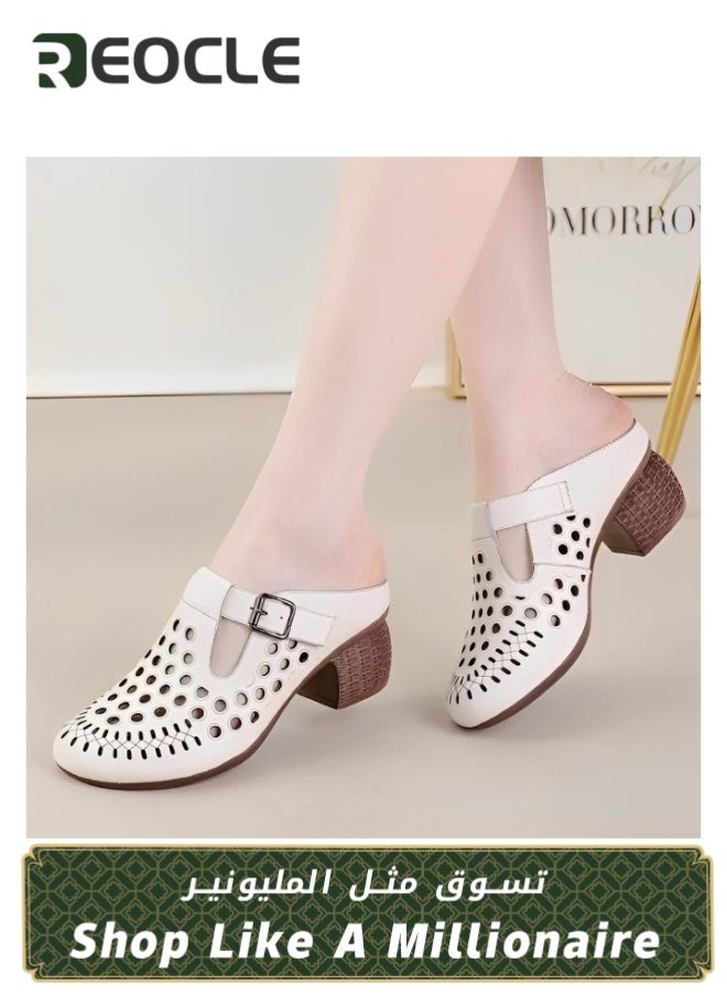 REOCLE - Women's Mules Sandals Slip on Casual Shoes Comfortable Closed Toe Dressy Wedge Mule Breathable Wedge Sandals Summer Sandals for Walking - Image 1