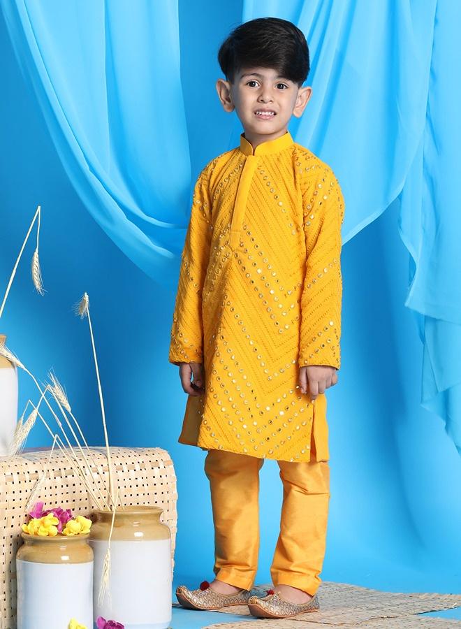 PRASHA Boys' Yellow Kurta Pyjama Set - Image 2