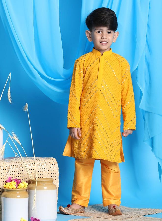 PRASHA Boys' Yellow Kurta Pyjama Set - Image 1