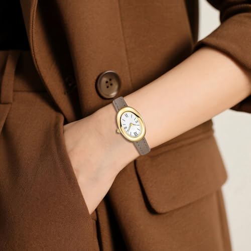 MASTOP Bracelet Watch for Women - Elegant 24mm Oval Dial Bangle Watch - Gold Jewelry Style Quartz Wristwatch - Gift for Her (Grey B) - Image 4