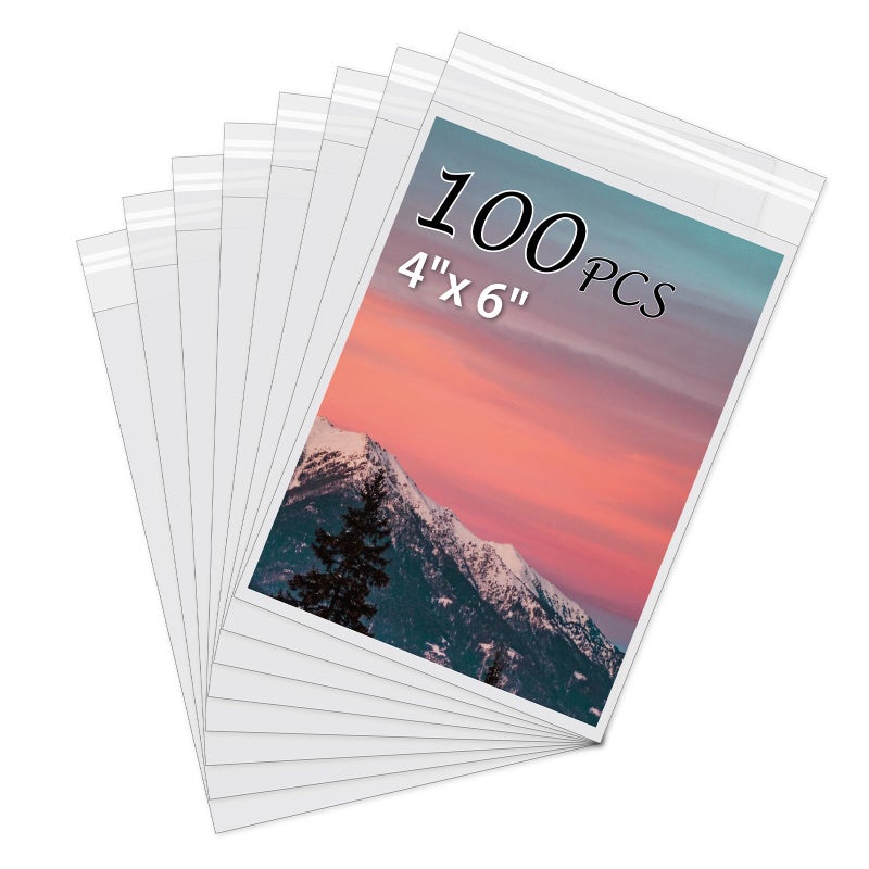 Somime Acid-Free Picture Sleeves, 100Pack Crystal Clear Storage Bags for 4x6 Art Prints, Pictures, Photos, Frame Mats (Bag Size: 4 7/8" x 6 1/2") - Image 1