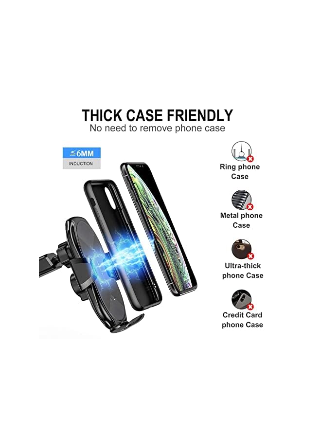 Excefore Car Charger,15W Qi Fast Charging Auto-Clamping Car Phone Holder, Air Vent Windshield Dashboard Car Phone Mount, Long Arm Suction Cup Phone Holder for iPhone or Android Phone - Image 5