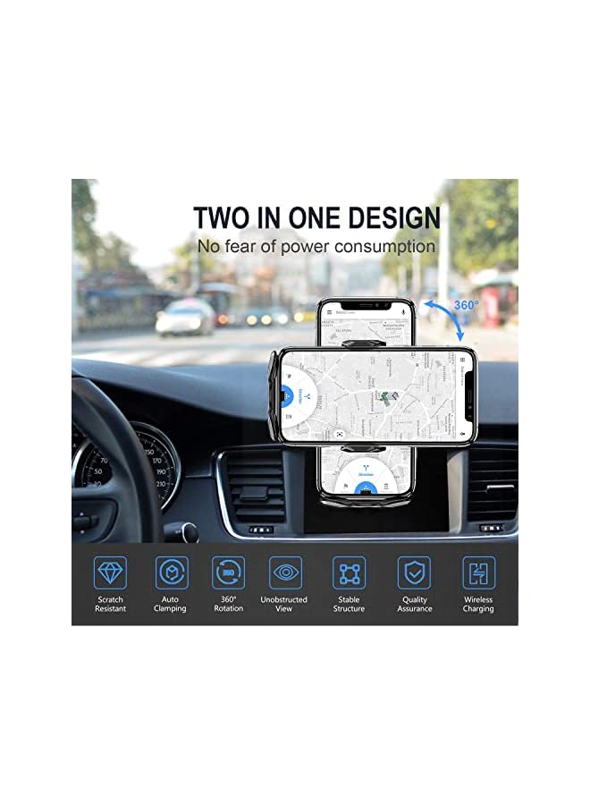 Excefore Car Charger,15W Qi Fast Charging Auto-Clamping Car Phone Holder, Air Vent Windshield Dashboard Car Phone Mount, Long Arm Suction Cup Phone Holder for iPhone or Android Phone - Image 4