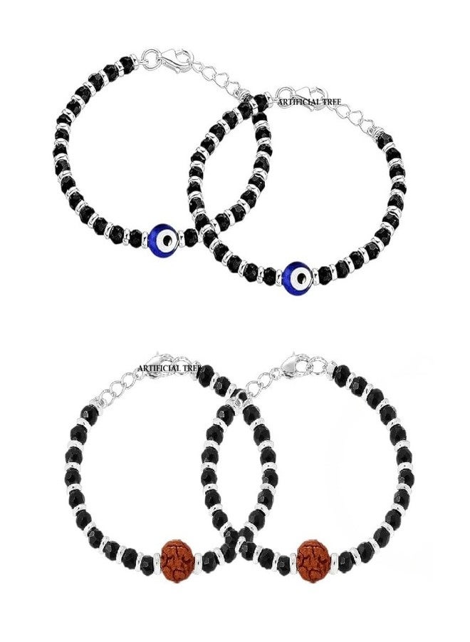 ARTIFICIAL TREE Jewellery 1 Pair Rudraksha Nazariya Bracelet | 1 Piar Evil Eye Nazariya Adjustable Bracelet | Nazar Battu| New Born Baby to 6 Year Kids | 4 Piece (AT BABY BRCT 0003) - Image 1