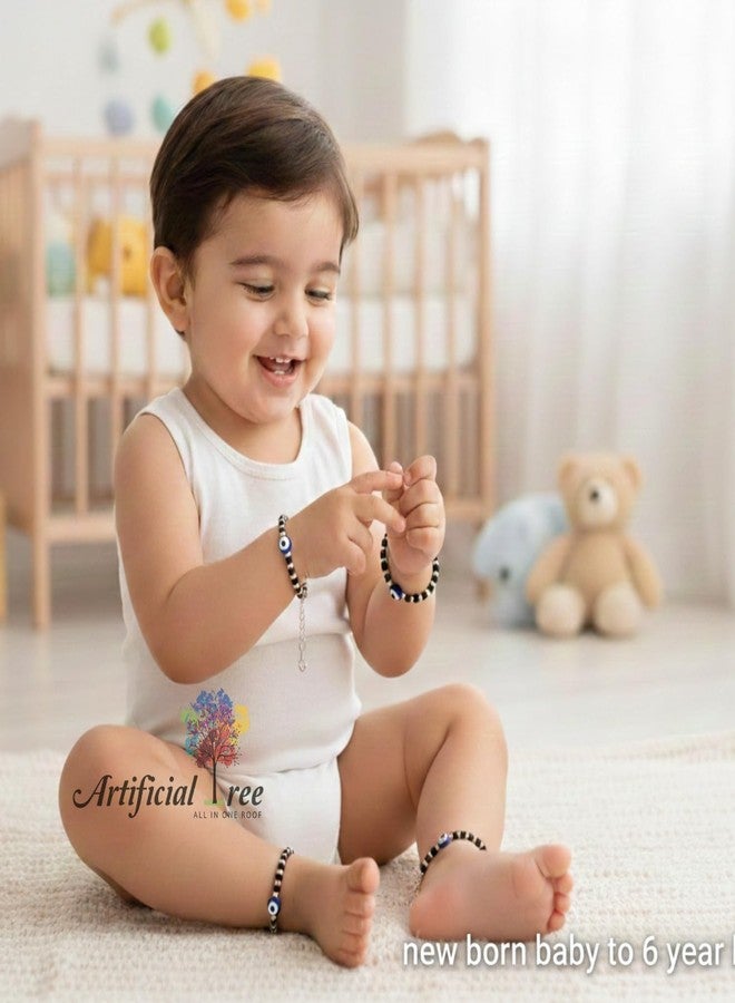 ARTIFICIAL TREE Jewellery 1 Pair Rudraksha Nazariya Bracelet | 1 Piar Evil Eye Nazariya Adjustable Bracelet | Nazar Battu| New Born Baby to 6 Year Kids | 4 Piece (AT BABY BRCT 0003) - Image 5