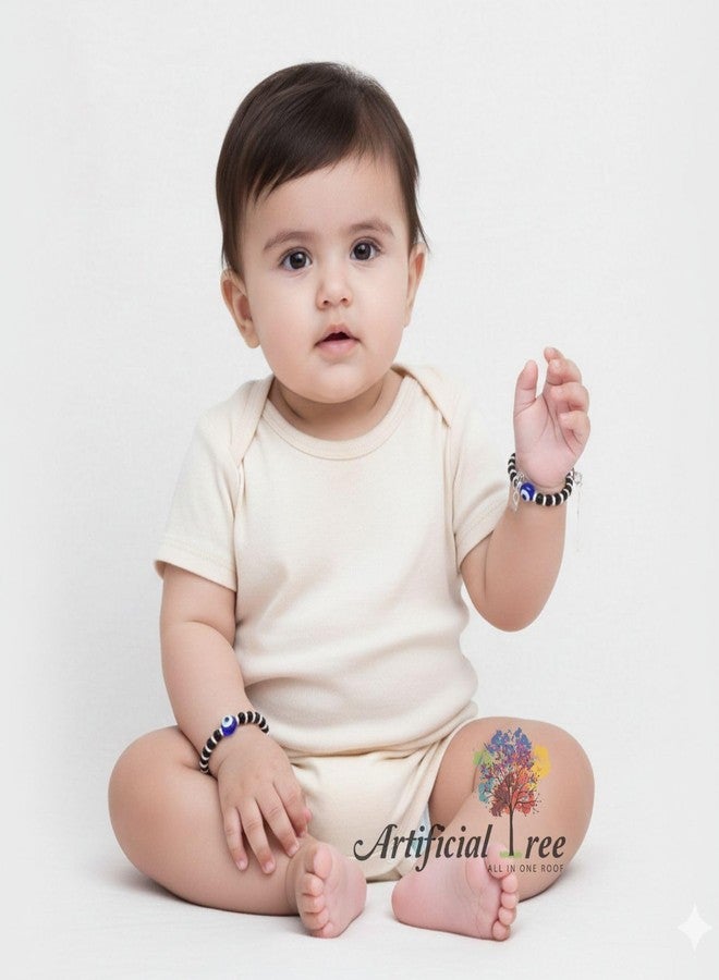 ARTIFICIAL TREE Jewellery 1 Pair Rudraksha Nazariya Bracelet | 1 Piar Evil Eye Nazariya Adjustable Bracelet | Nazar Battu| New Born Baby to 6 Year Kids | 4 Piece (AT BABY BRCT 0003) - Image 4