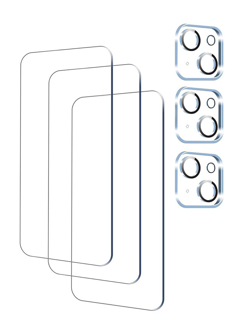 3 عبوات من واقي الشاشة لهاتف iPhone 15 و3 عبوات من واقي عدسة الكاميرا، حافظة متوافقة مع جزيرة ديناميكية، طبقة زجاجية مقسى صديقة للبيئة - Image 1