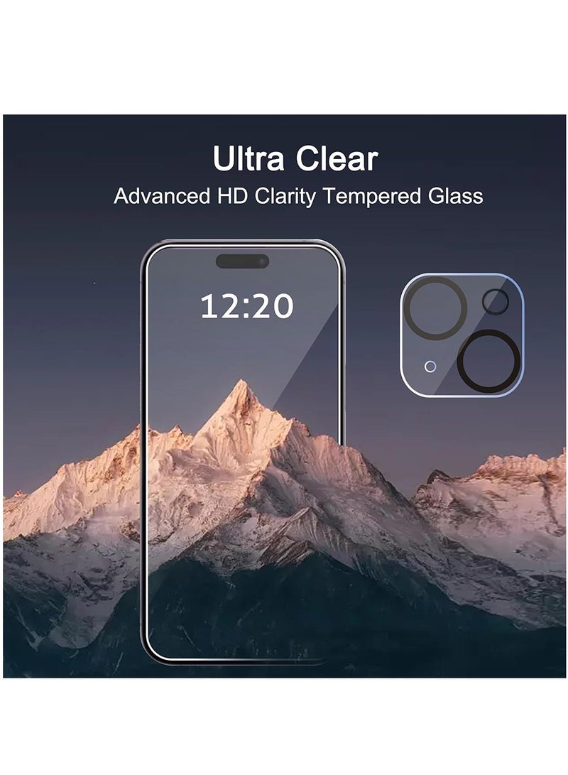 3 عبوات من واقي الشاشة لهاتف iPhone 15 و3 عبوات من واقي عدسة الكاميرا، حافظة متوافقة مع جزيرة ديناميكية، طبقة زجاجية مقسى صديقة للبيئة - Image 4