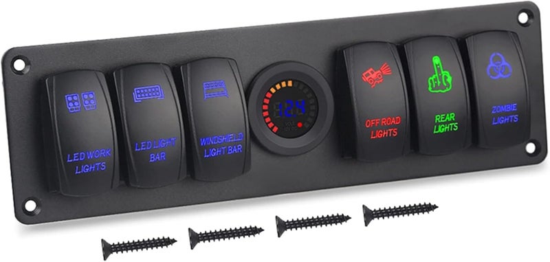 Wivplex 6 Gang Rocker Switch Panel with Voltmeter - Image 1