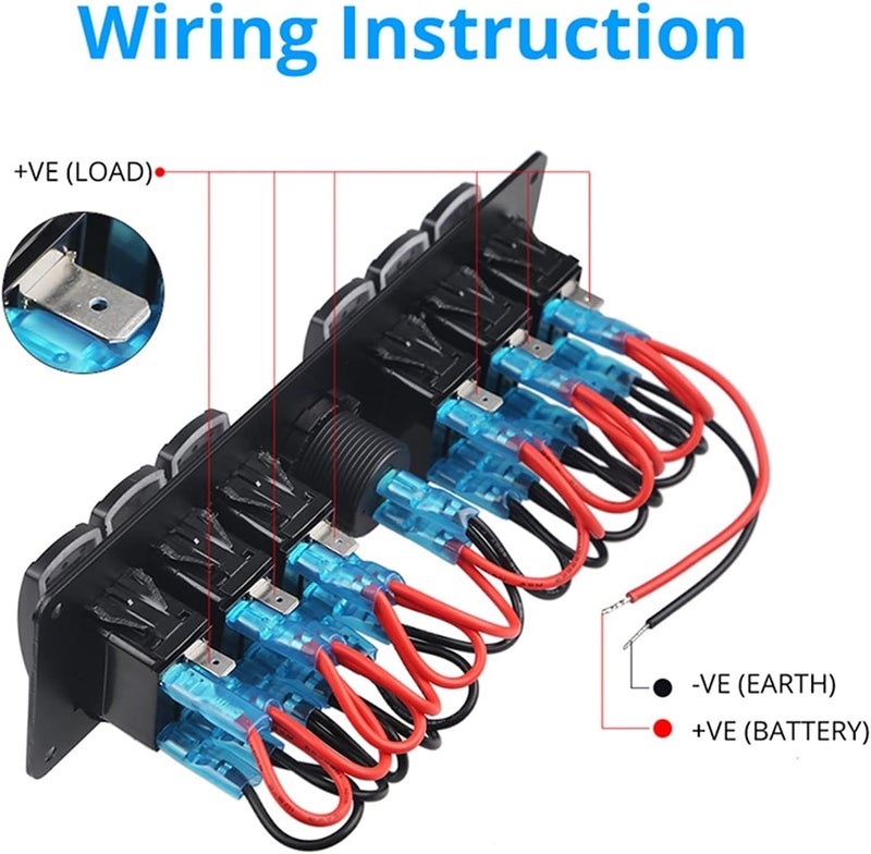 Wivplex 6 Gang Rocker Switch Panel with Voltmeter - Image 2