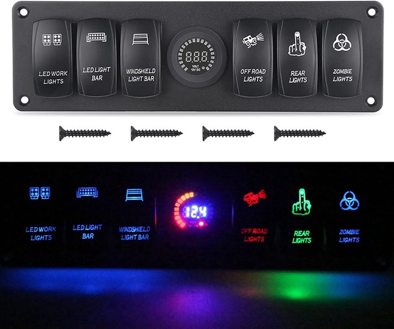 Wivplex 6 Gang Rocker Switch Panel with Voltmeter - Image 4