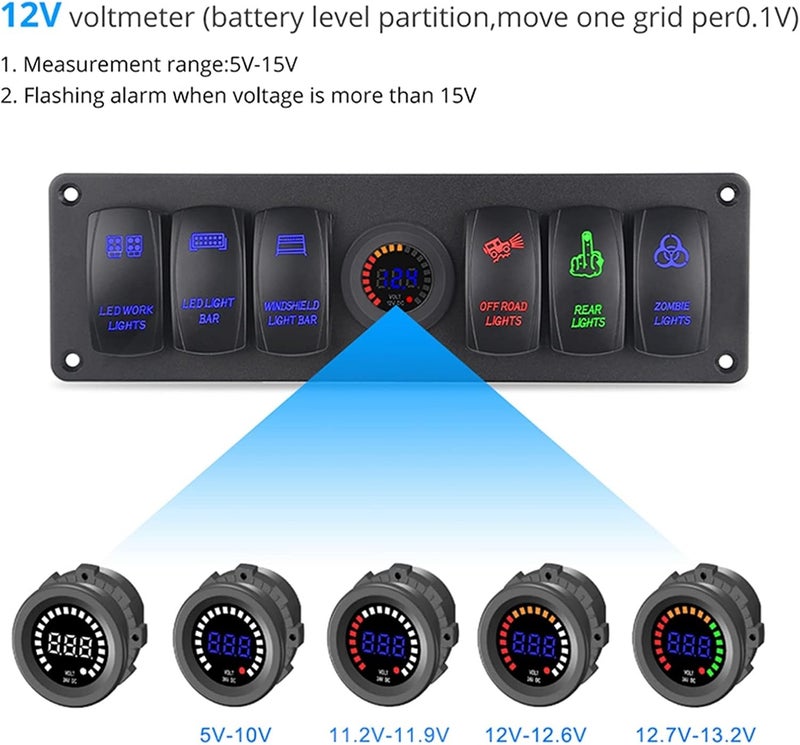 Wivplex 6 Gang Rocker Switch Panel with Voltmeter - Image 3