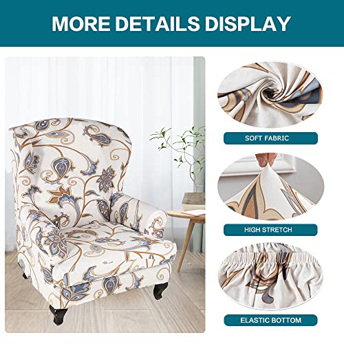 KRFOONN Wingback Chair Cover Slipcovers 2 Piece Stretch Wing Chair Covers Spandex Sofa/Armchair Non-Slip Furniture Protector for Living Room, Color01 - Image 3