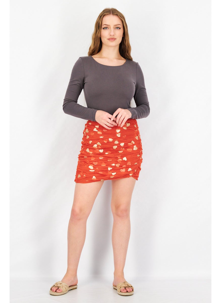 Lace & Beads - Women Allover Printed Mini Skirt, Red - Image 1
