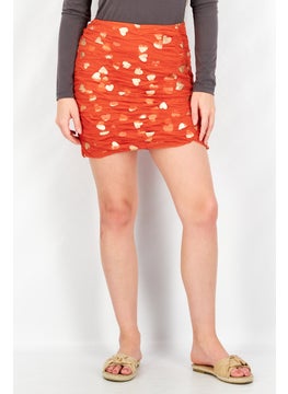 Women Allover Printed Mini Skirt, Red
