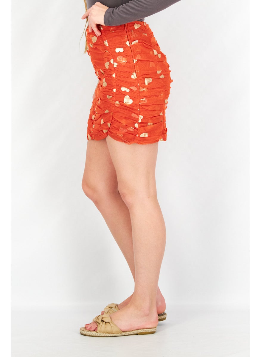Lace & Beads - Women Allover Printed Mini Skirt, Red - Image 1