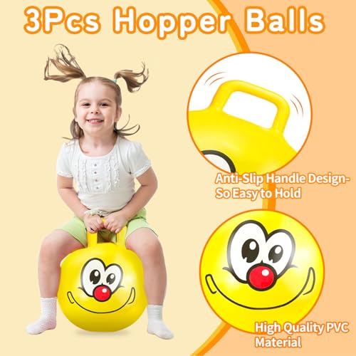 Hymaz Bounce Balls with Handles for Kids, 3 Pack Hopper Ball for Kids 3-6, Hippity Hop Balls 18 Inch with Air Pump, Jumping Bouncing Ball Ride On Toys for Sports Games Balance Exercise Indoor Outdoor Fun - Image 3