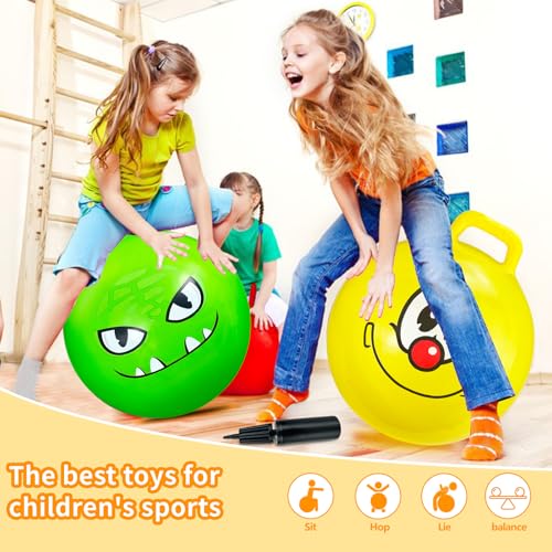 Hymaz Bounce Balls with Handles for Kids, 3 Pack Hopper Ball for Kids 3-6, Hippity Hop Balls 18 Inch with Air Pump, Jumping Bouncing Ball Ride On Toys for Sports Games Balance Exercise Indoor Outdoor Fun - Image 2