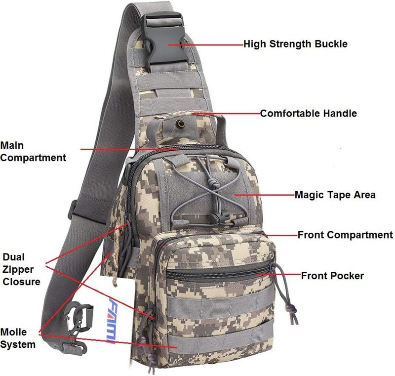 FAMI Outdoor Tactical Bag Backpack, Military Sport Bag Pack Sling Shoulder Backpack Tactical Satchel for Every Day Carry (ACU) - Image 3