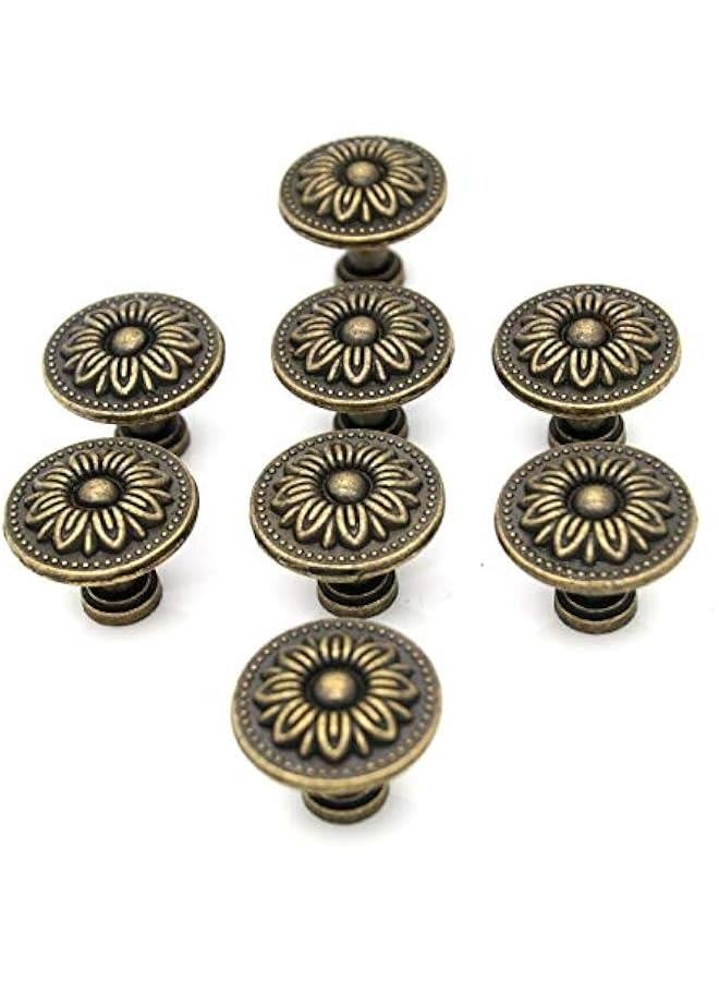 8 PCs Vintage Antique Brass Knobs Handles Pulls with Flower Pattern for Cabinet Drawer Door - Image 1