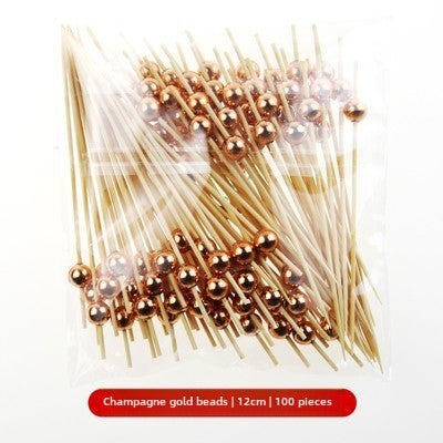 Bamboo Fruit Skewers Artistic Picks Cocktail Sticks Champagne Gold beads